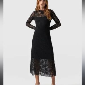 Topshop lace long sleeve maxi dress in black